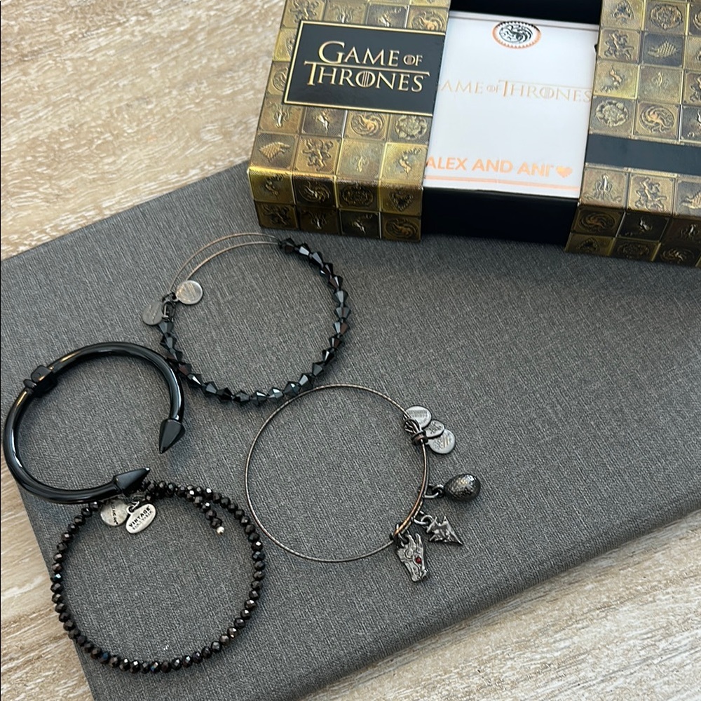 Alex and Ani Game of Thrones Bracelet Set - Black, Silver, Gunmetal